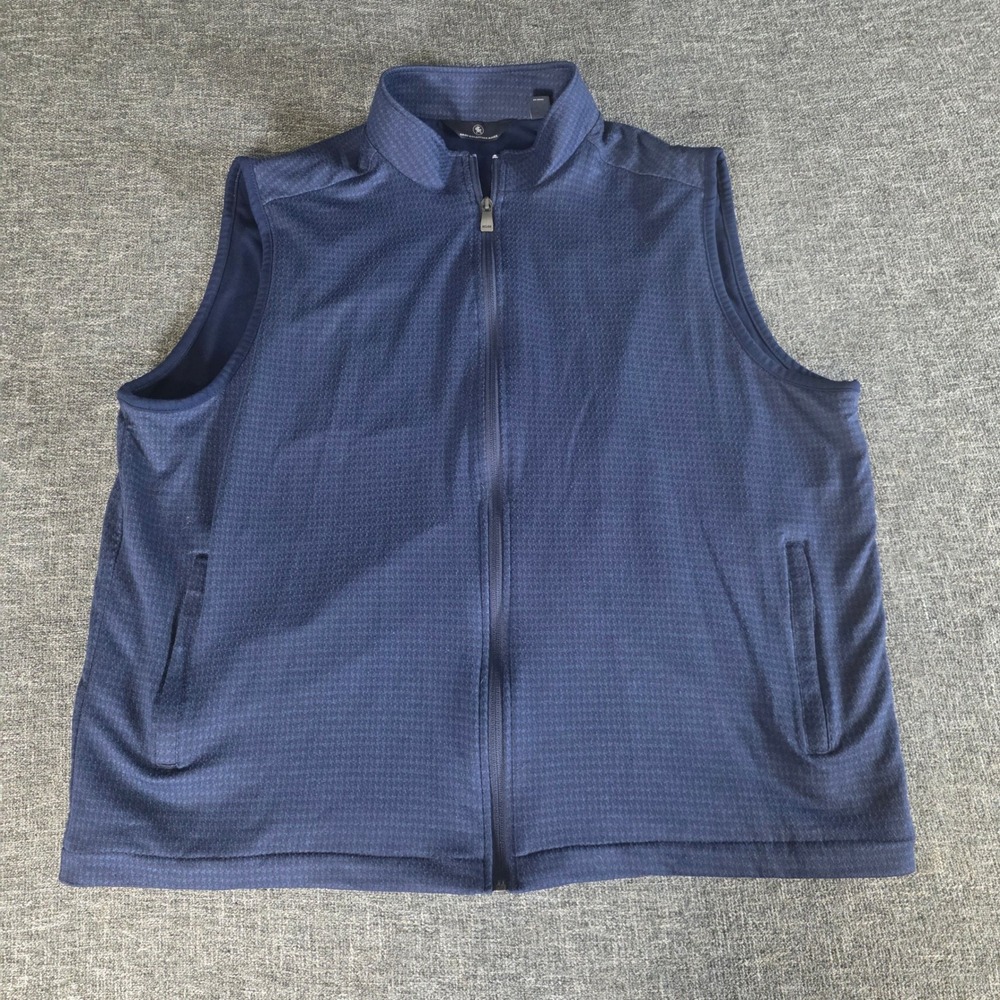 Hart Schaffner Marx Vest Mens XL Navy Blue Houndstooth Full Zip Stretch Pockets